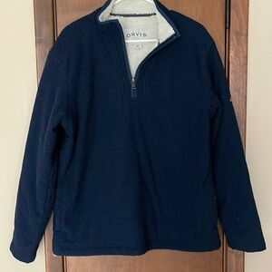 ORVIS mens 1/4 zip sherpa lined pullover sweatshirt navy blue medium